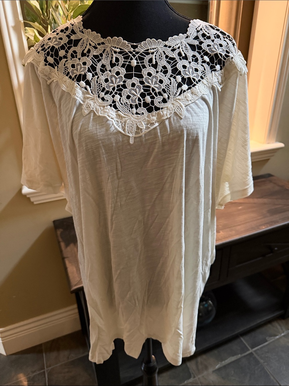 Penningtons Cream Crochet Yoke Short Sleeve Tunic Top